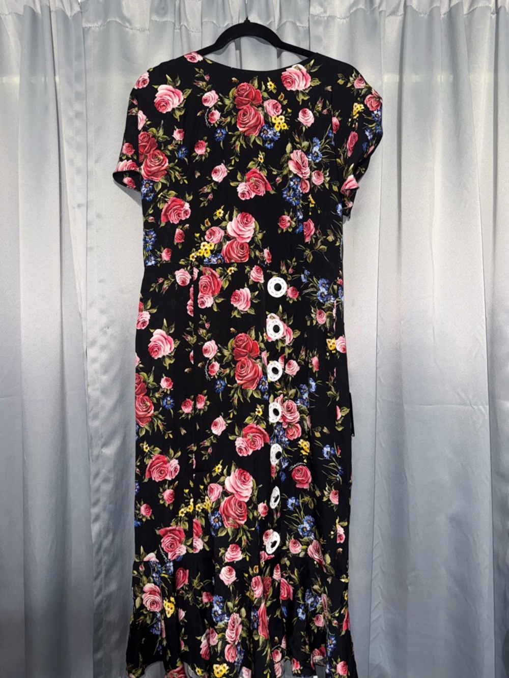 Dolce & Gabbana Black Maxi Dress with Pink Rose Print